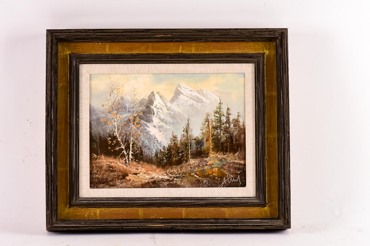 Signed H. Hansung Mountain Landscape Oil Painting