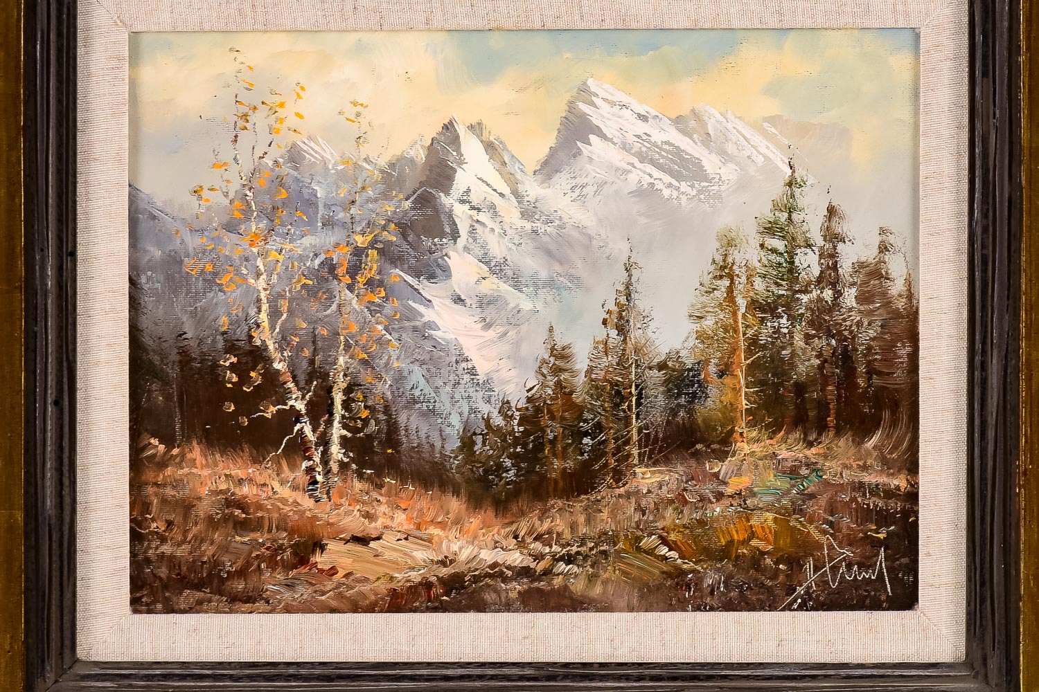Signed H. Hansung Mountain Landscape Oil Painting