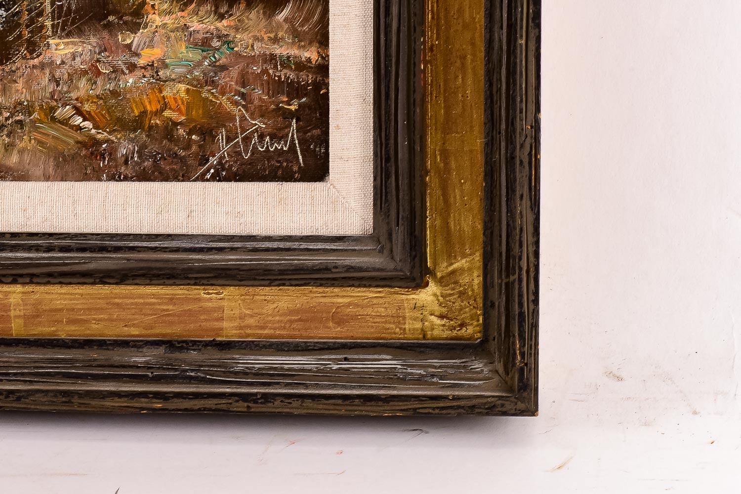 Signed H. Hansung Mountain Landscape Oil Painting