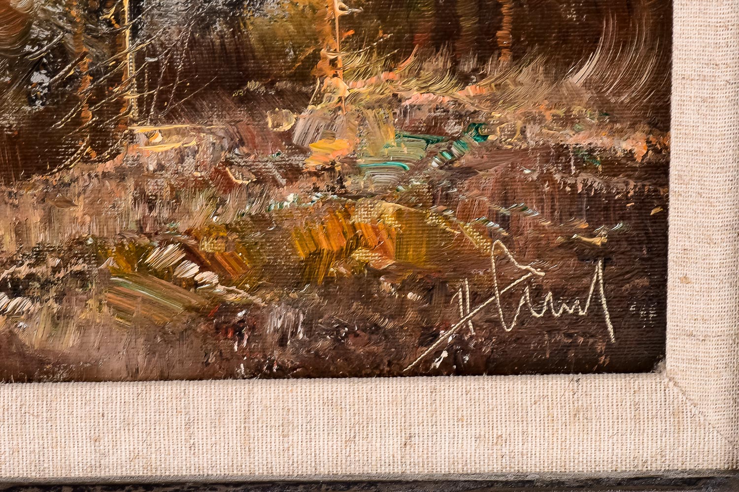 Signed H. Hansung Mountain Landscape Oil Painting