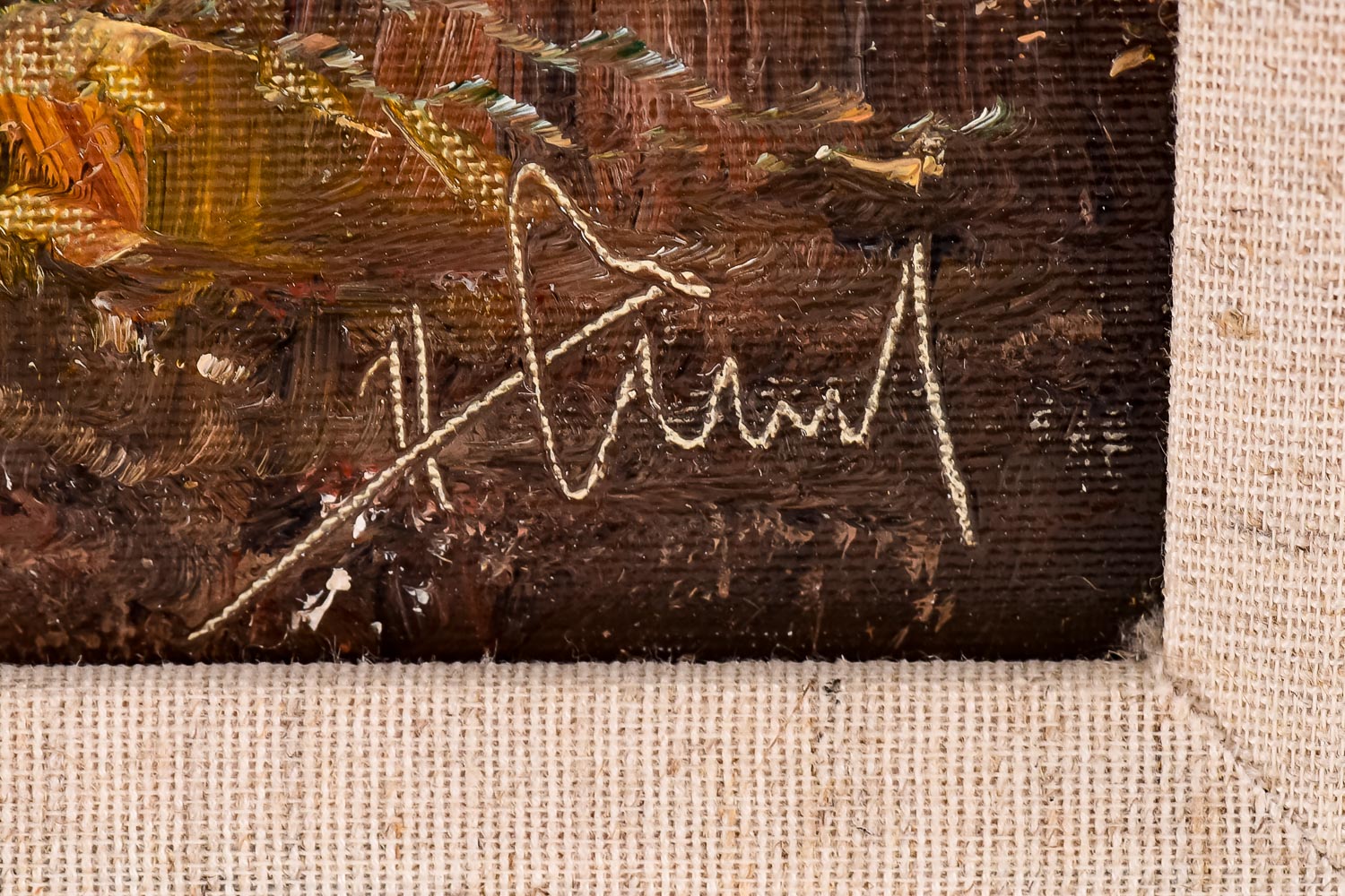 Signed H. Hansung Mountain Landscape Oil Painting