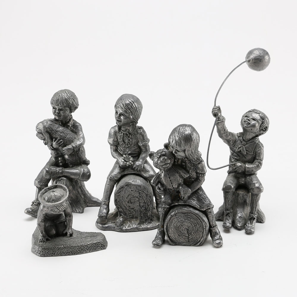 Five Michael Ricker Pewter Figurines, One Kneeling