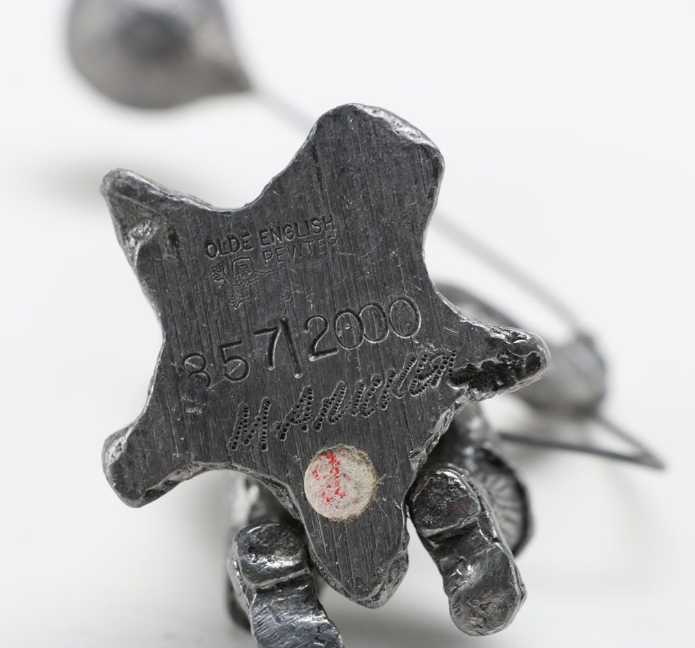 Five Michael Ricker Pewter Figurines, One Kneeling