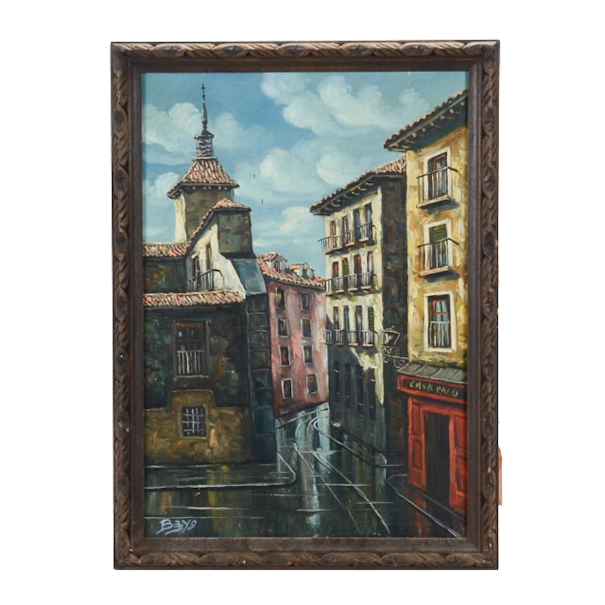 Bayo Signed Original Oil on Canvas Spanish Cityscape