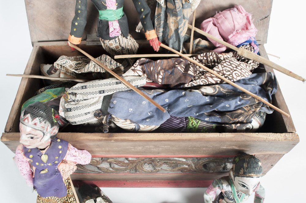 Vintage Wooden Puppets and Wooden Chest