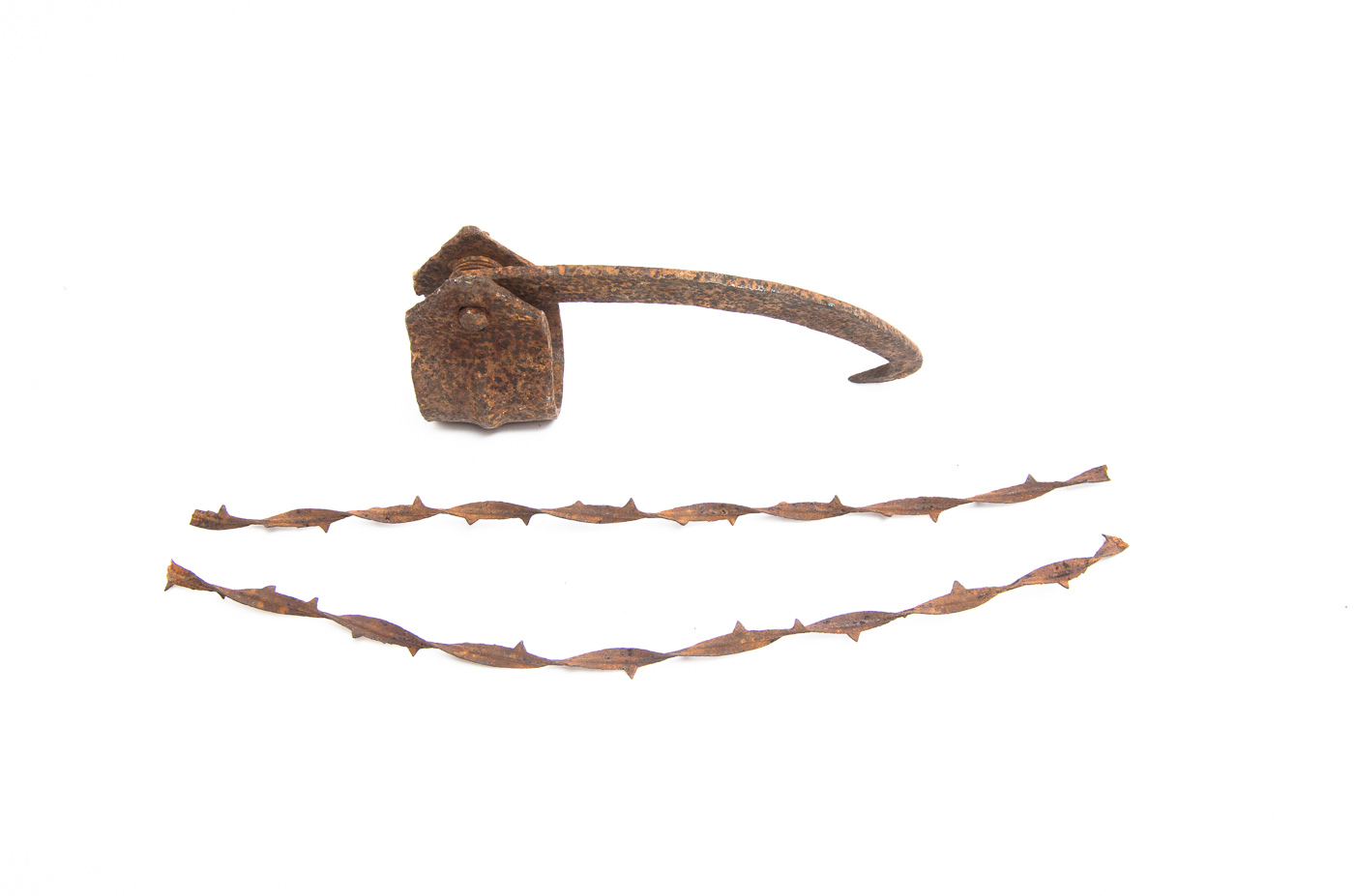 Vintage Cast Iron Hook and Barbed Wire