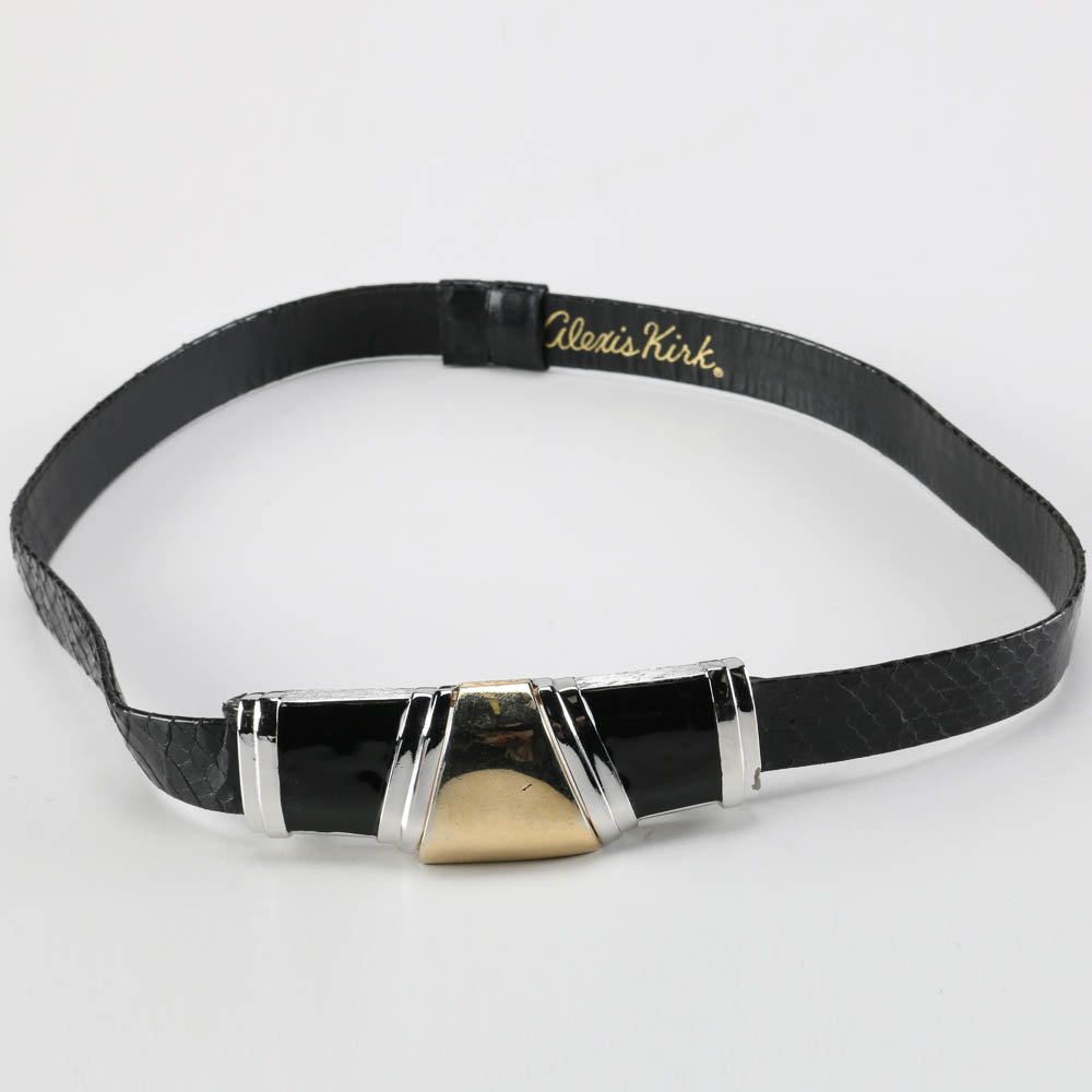 Alexis Kirk Women's Black Leather Belt With Large Modern Buckle