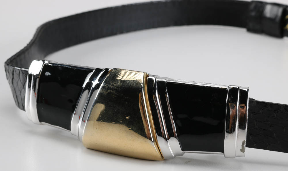 Alexis Kirk Women's Black Leather Belt With Large Modern Buckle