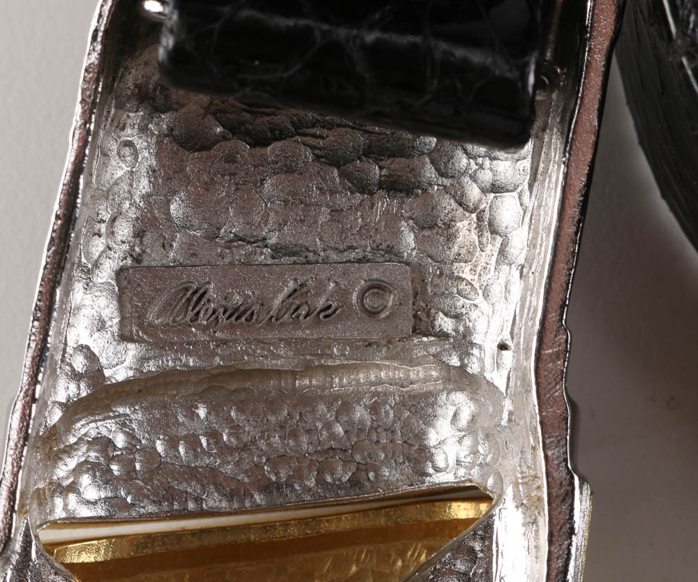 Alexis Kirk Women's Black Leather Belt With Large Modern Buckle