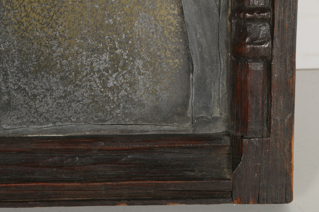 Antique Framed Stained Glass Window with a Unicorn