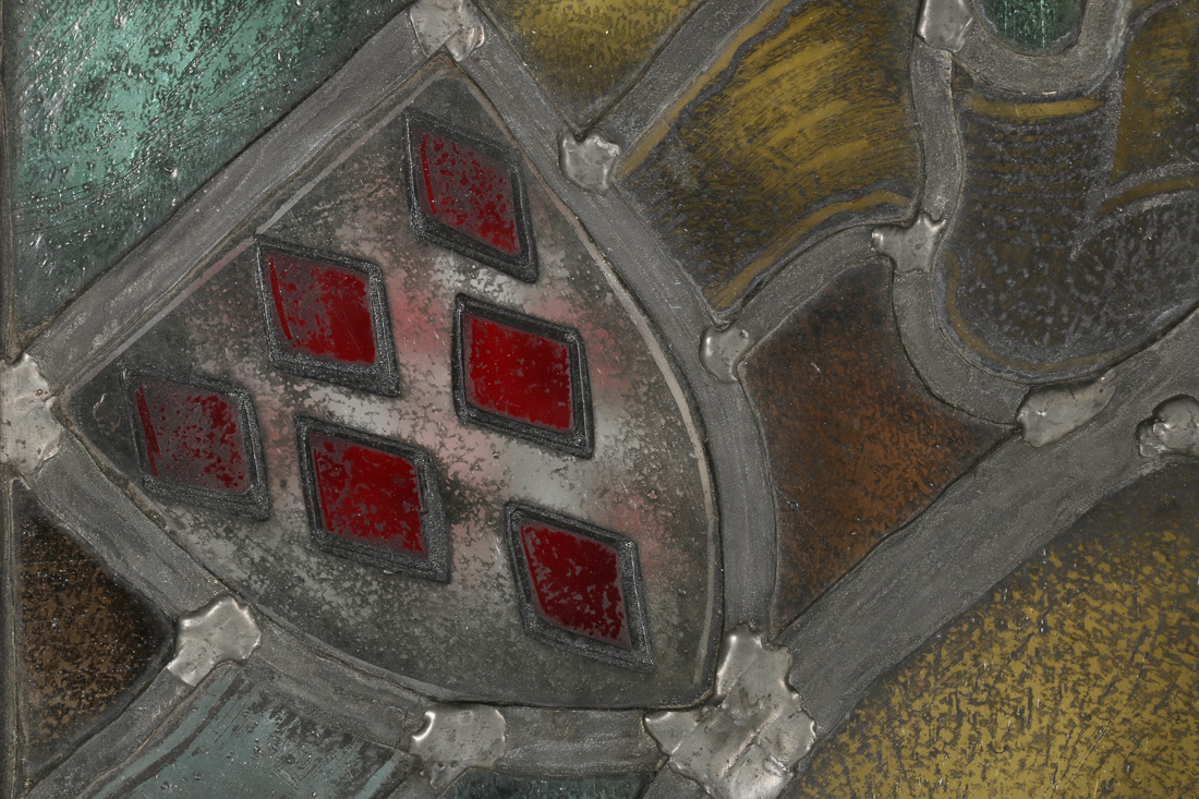 Antique Framed Stained Glass Window with a Unicorn