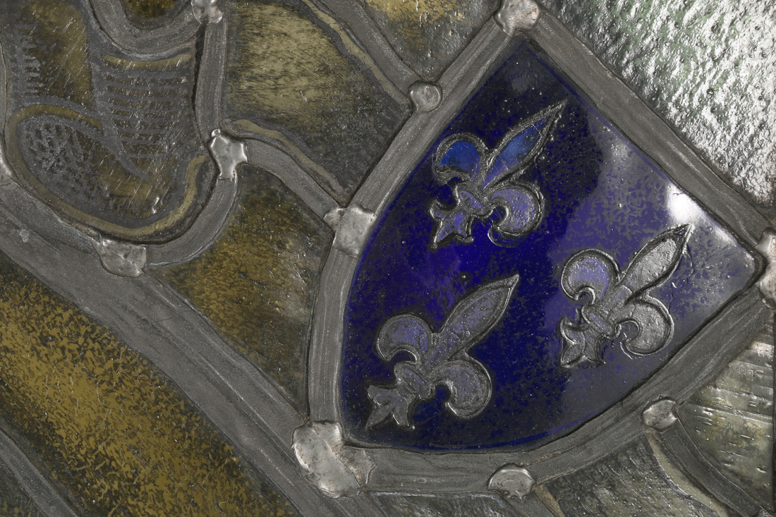 Antique Framed Stained Glass Window with a Unicorn