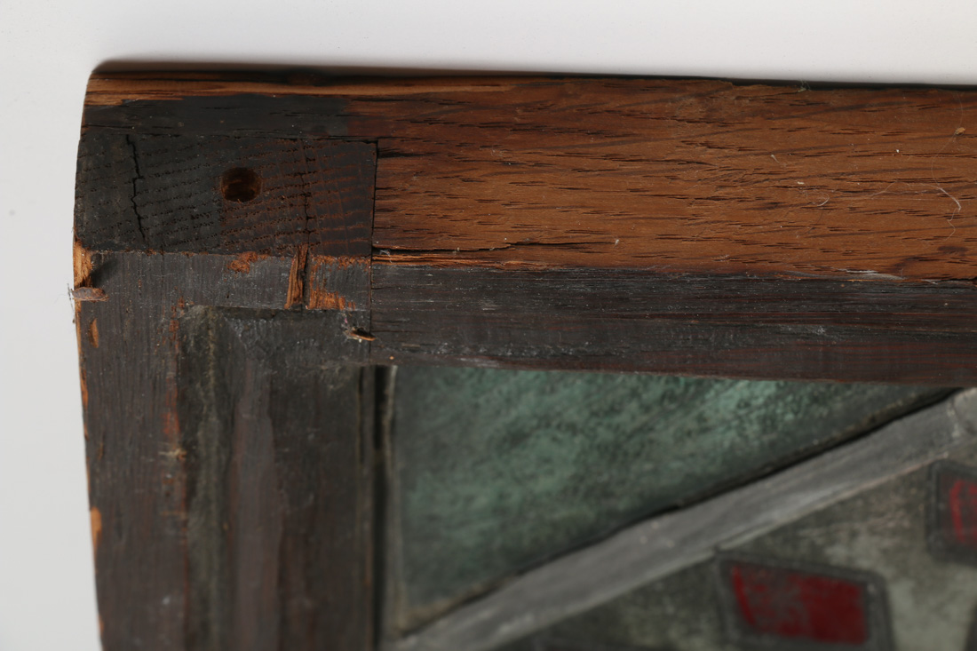 Antique Framed Stained Glass Window with a Unicorn