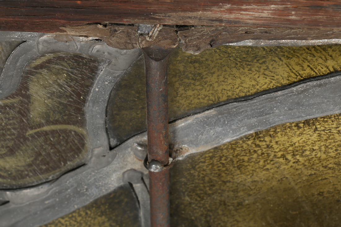 Antique Framed Stained Glass Window with a Unicorn