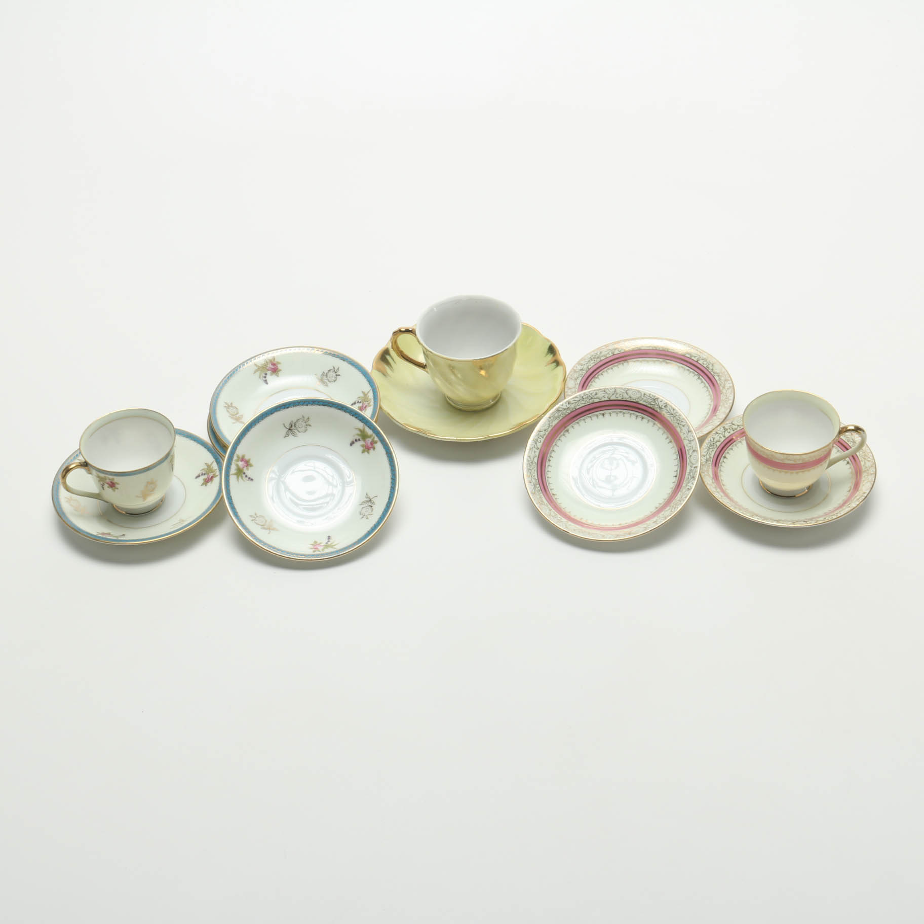 Mid 1900s Yamaka China Cups and Saucers Assortment