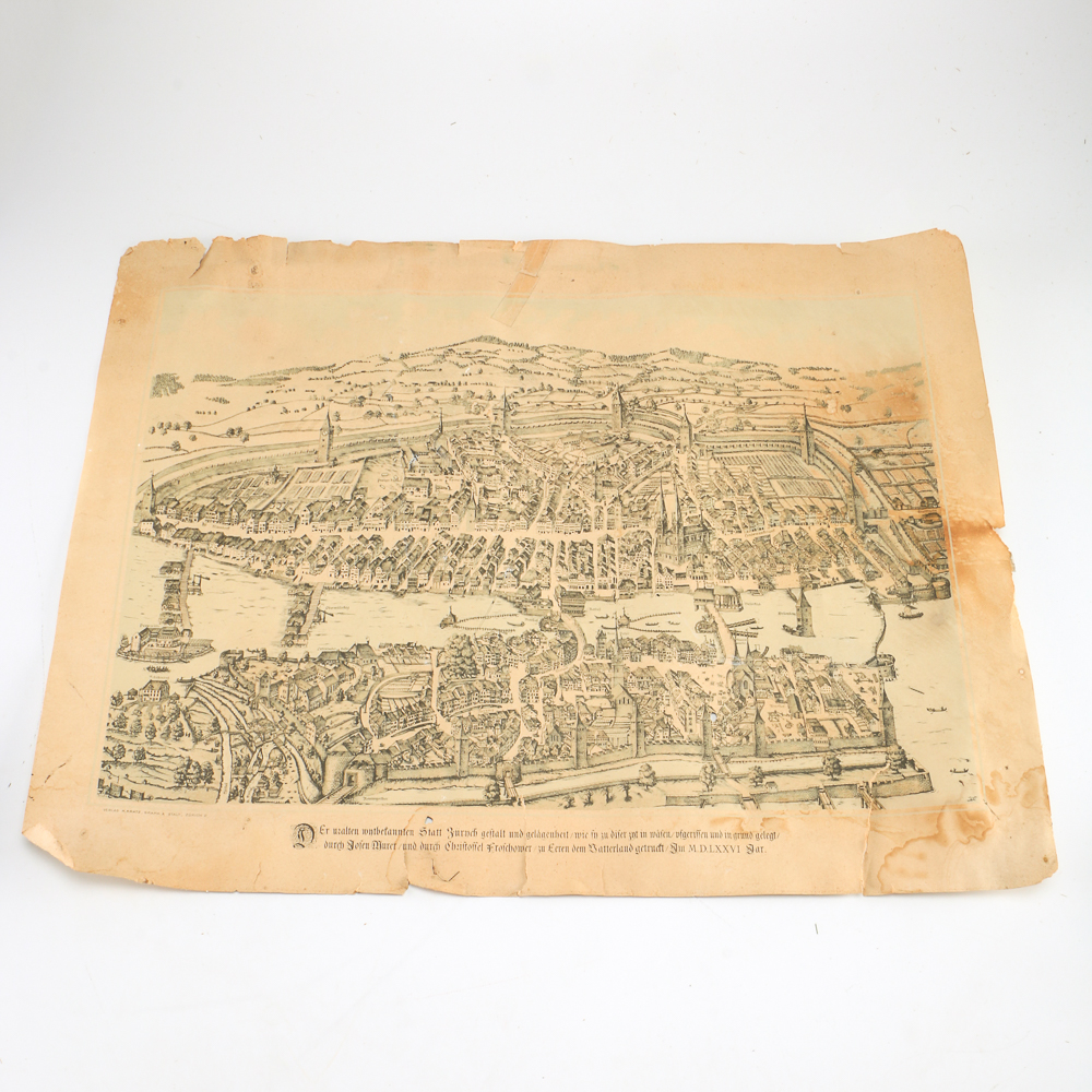 Antique Swiss Map of Zürich