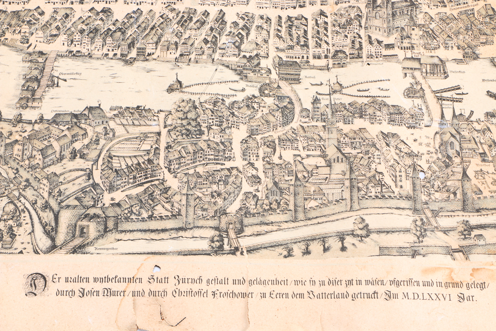 Antique Swiss Map of Zürich
