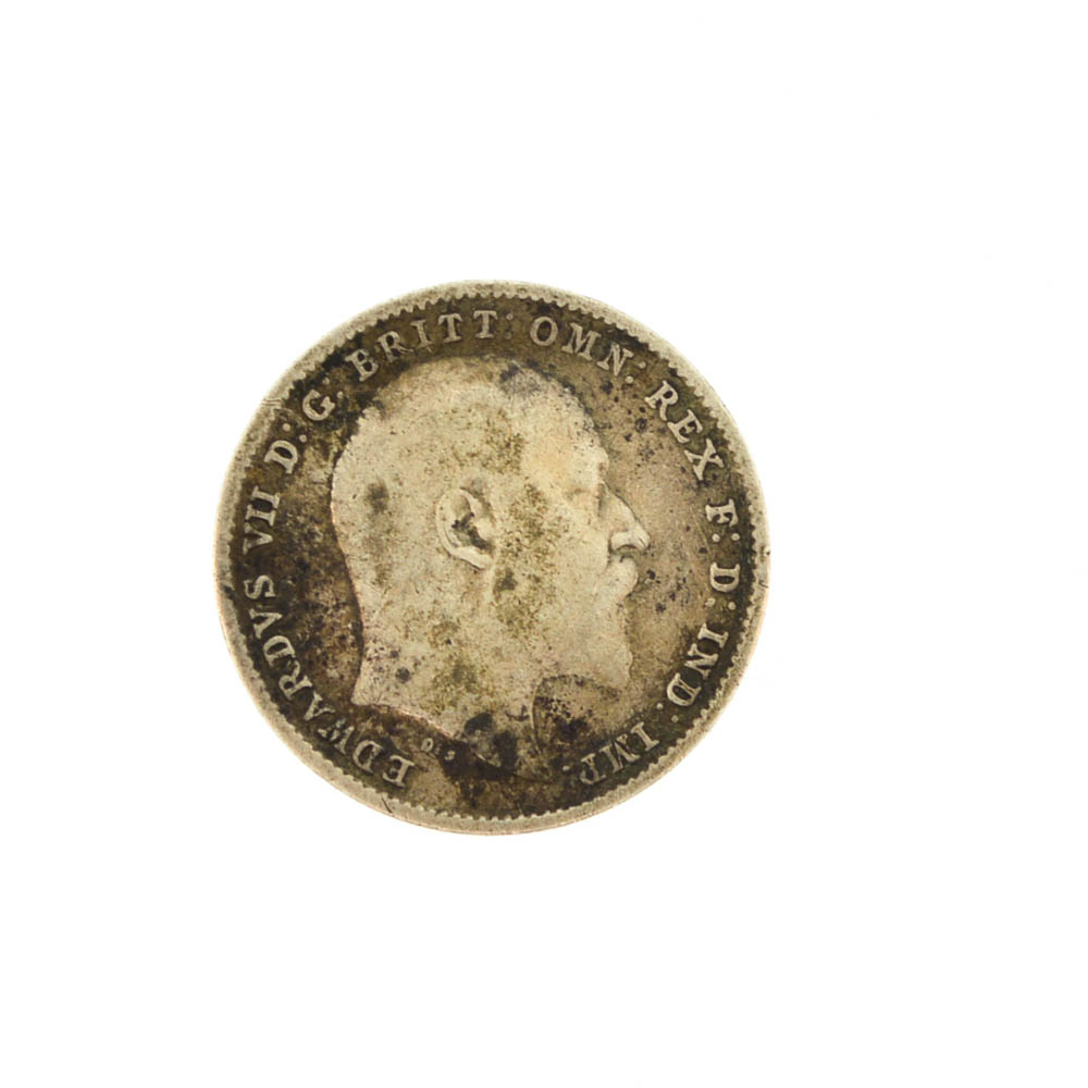 1903 Edward VII Silver Threepence Coin and 1926 Georgivs V Sixpence
