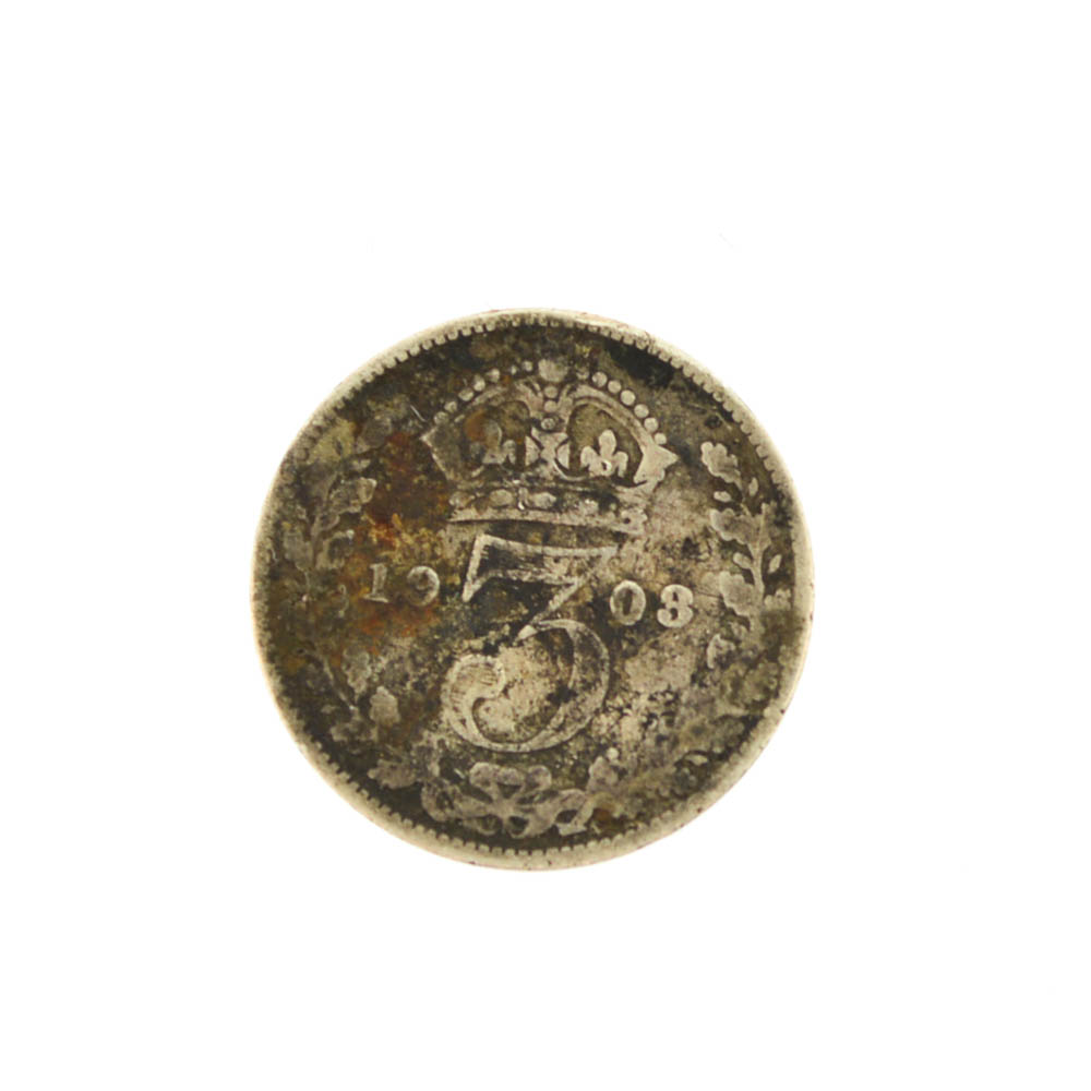 1903 Edward VII Silver Threepence Coin and 1926 Georgivs V Sixpence