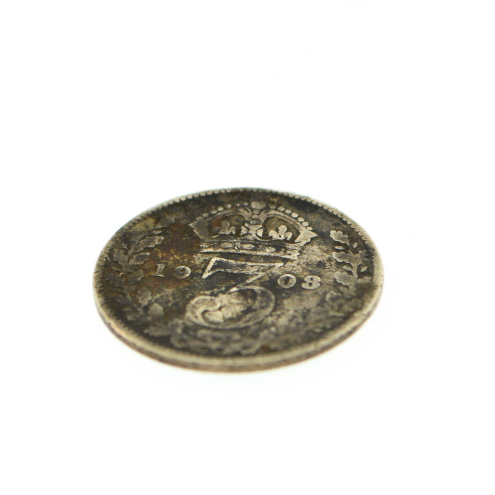 1903 Edward VII Silver Threepence Coin and 1926 Georgivs V Sixpence