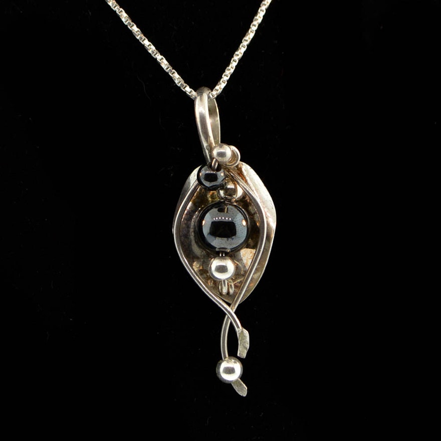 Ladda Bihler Sterling Silver Hematite Pendant Necklace