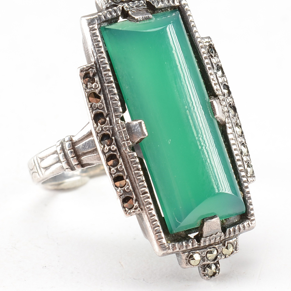 Early 20th Century Art Deco Sterling Silver and Glass Ring