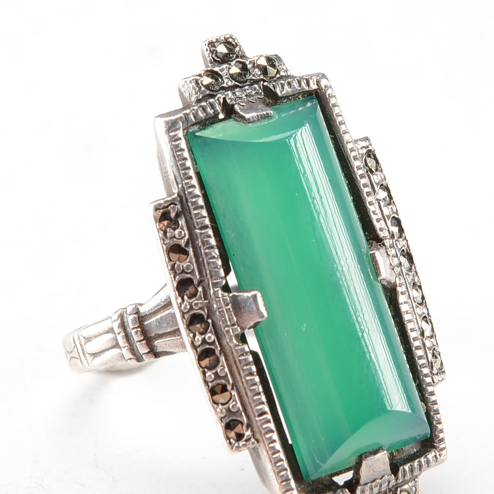 Early 20th Century Art Deco Sterling Silver and Glass Ring