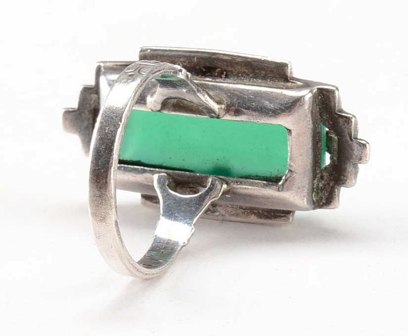 Early 20th Century Art Deco Sterling Silver and Glass Ring