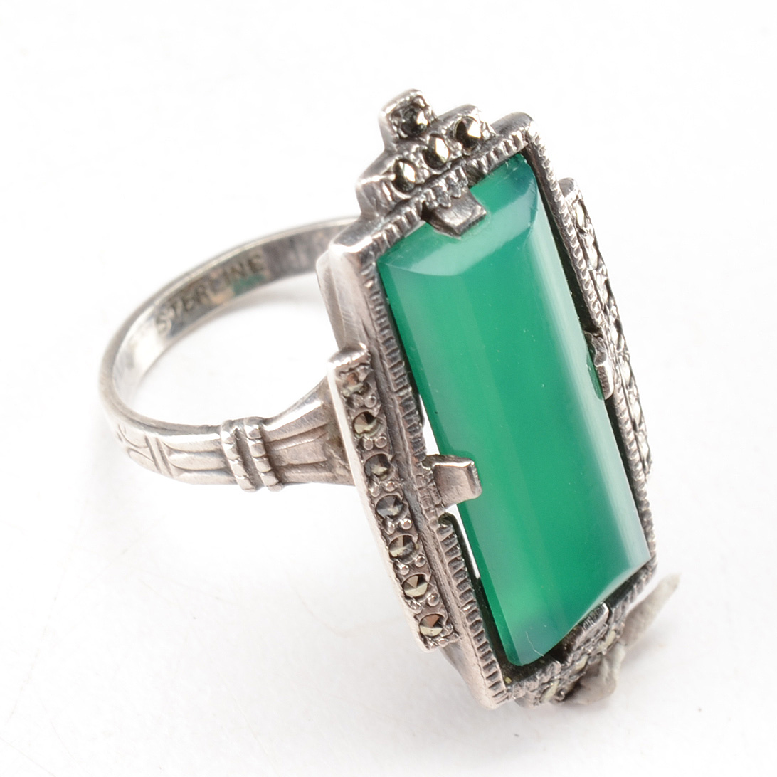 Early 20th Century Art Deco Sterling Silver and Glass Ring