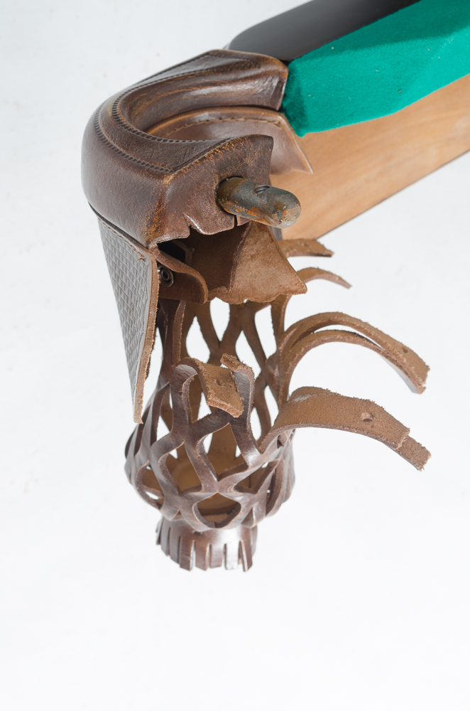 Vintage Disassembled Slate Billiards Table with Leather Pockets