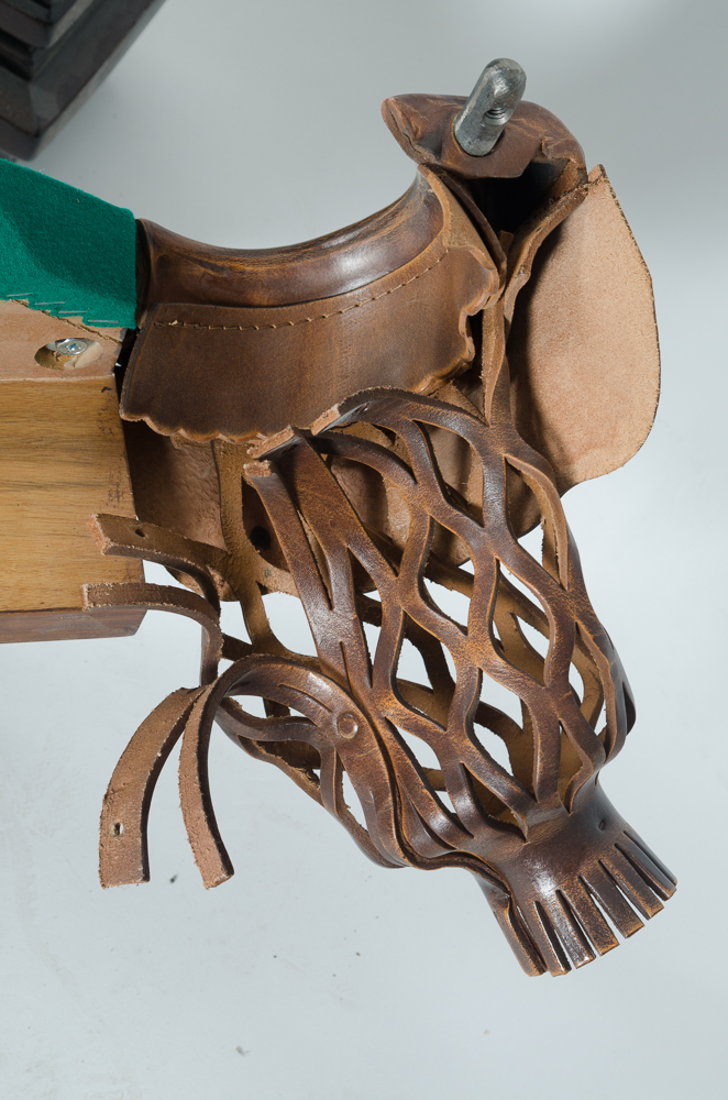 Vintage Disassembled Slate Billiards Table with Leather Pockets