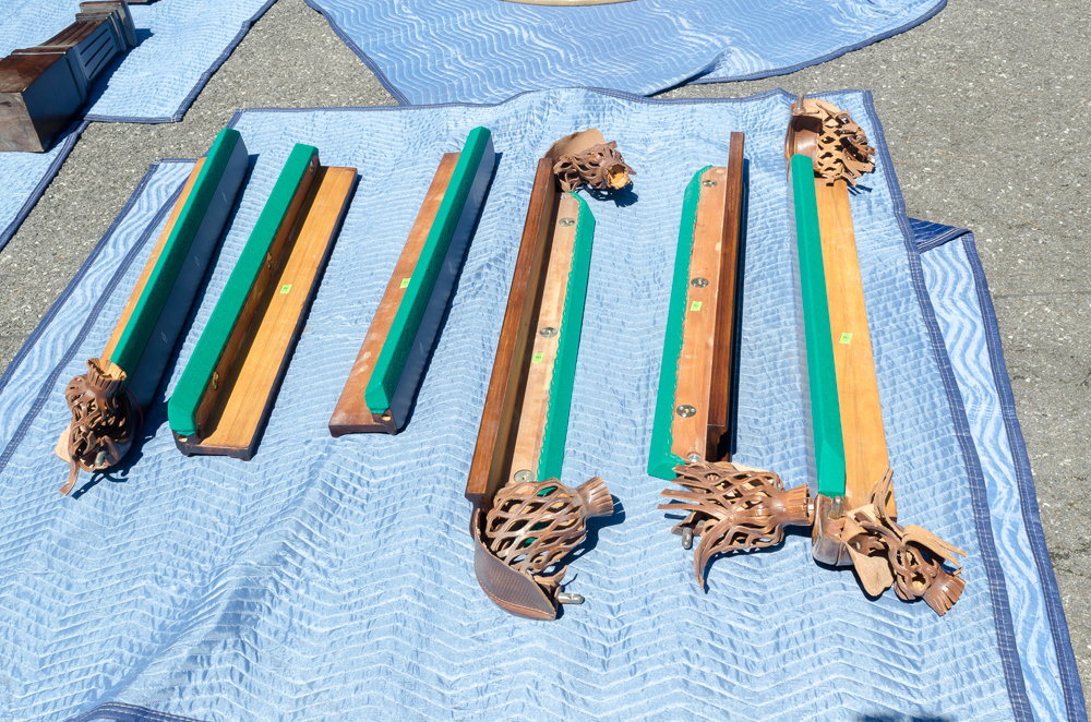 Vintage Disassembled Slate Billiards Table with Leather Pockets