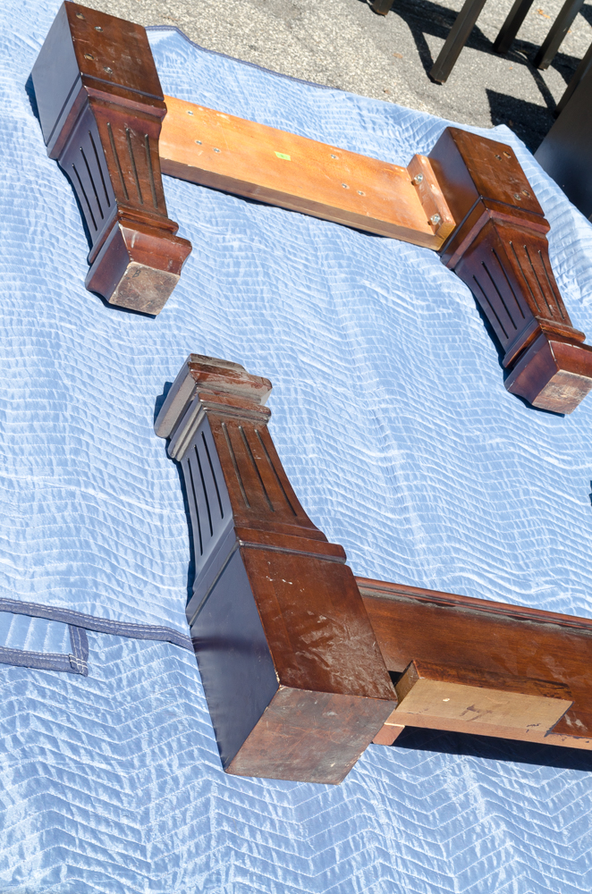 Vintage Disassembled Slate Billiards Table with Leather Pockets