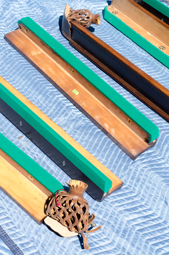 Vintage Disassembled Slate Billiards Table with Leather Pockets