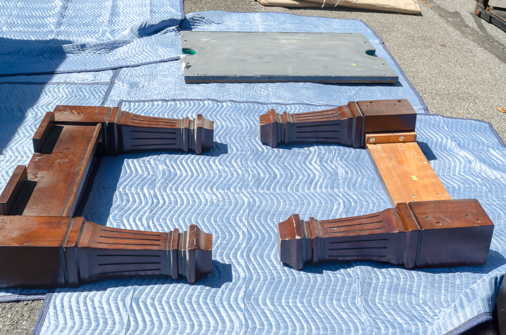 Vintage Disassembled Slate Billiards Table with Leather Pockets