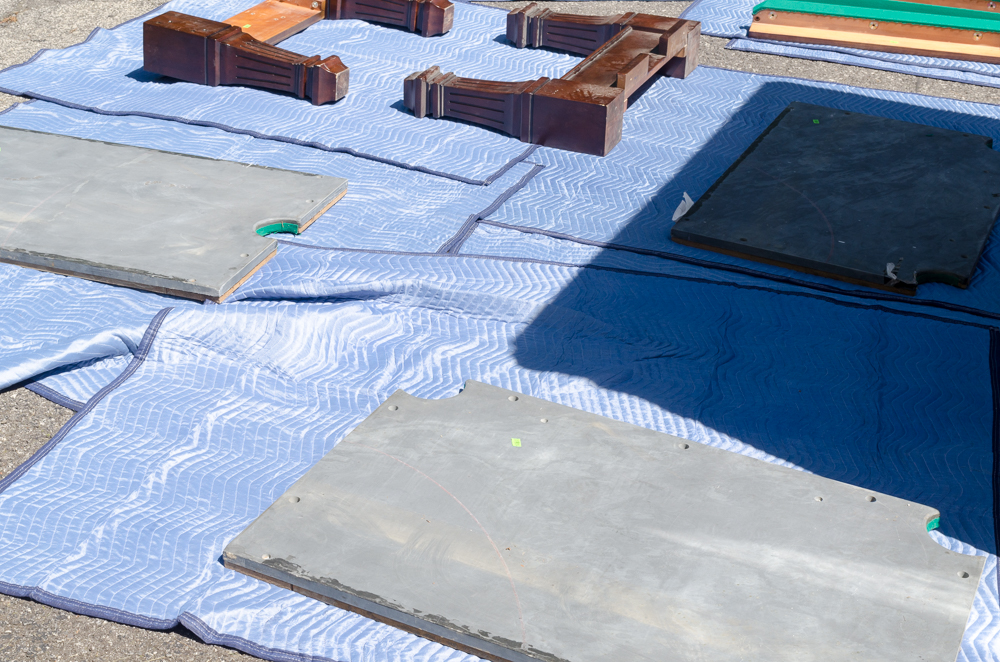 Vintage Disassembled Slate Billiards Table with Leather Pockets