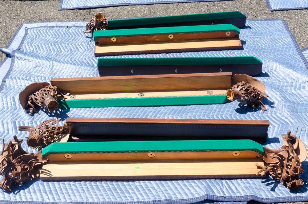 Vintage Disassembled Slate Billiards Table with Leather Pockets