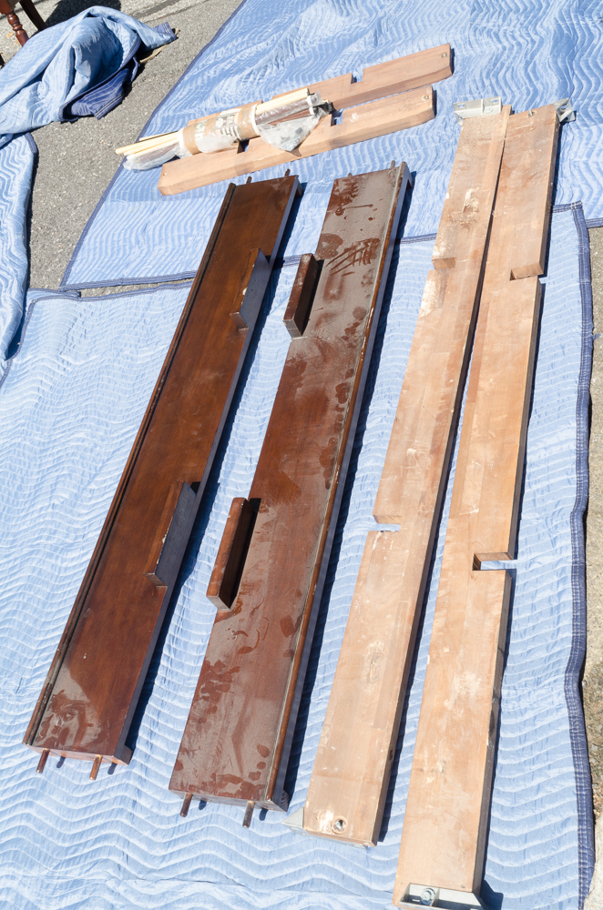 Vintage Disassembled Slate Billiards Table with Leather Pockets
