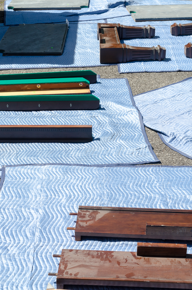 Vintage Disassembled Slate Billiards Table with Leather Pockets