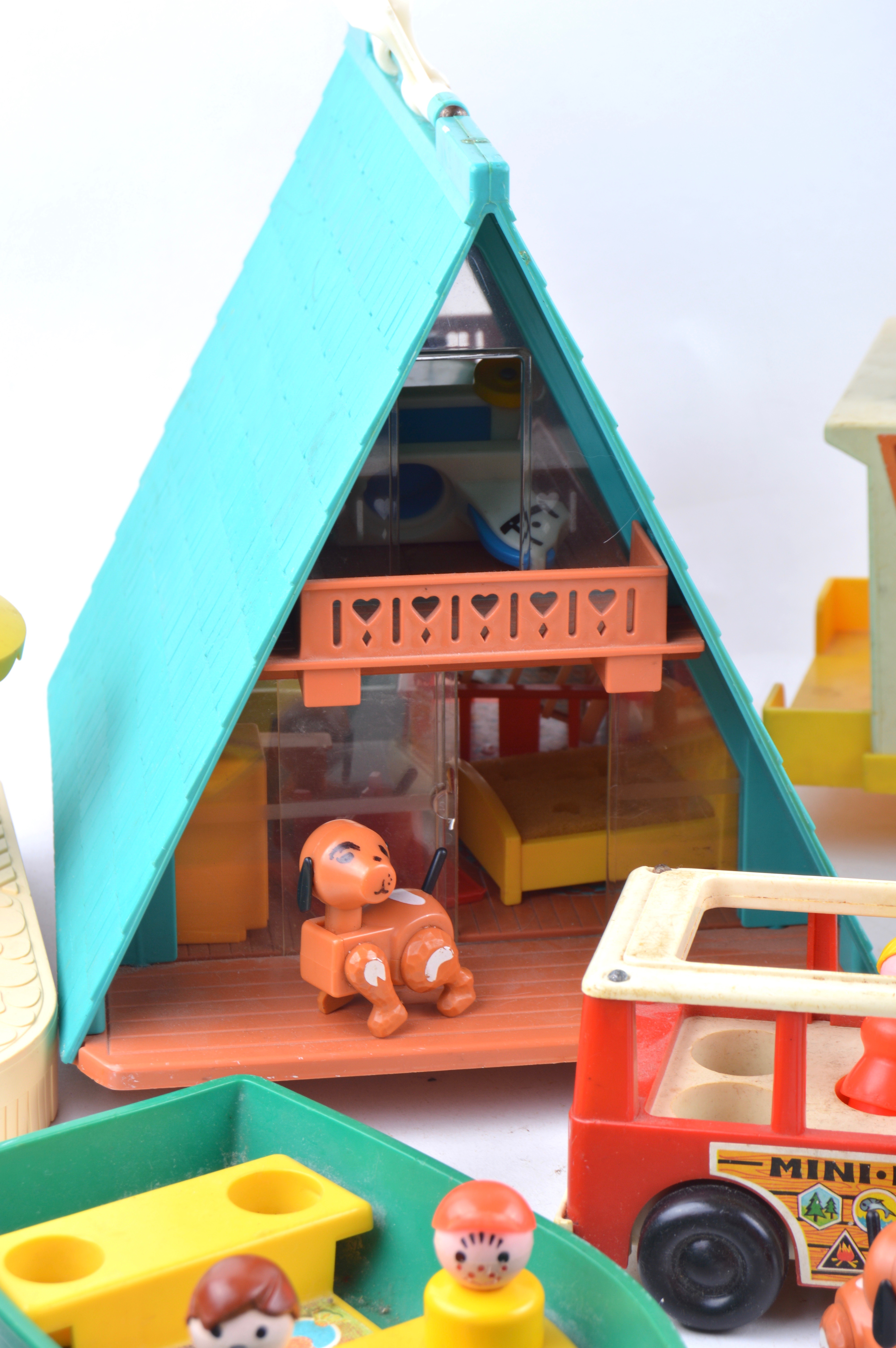 1970s Fisher Price Little People Play Family A- Frame House and Camper