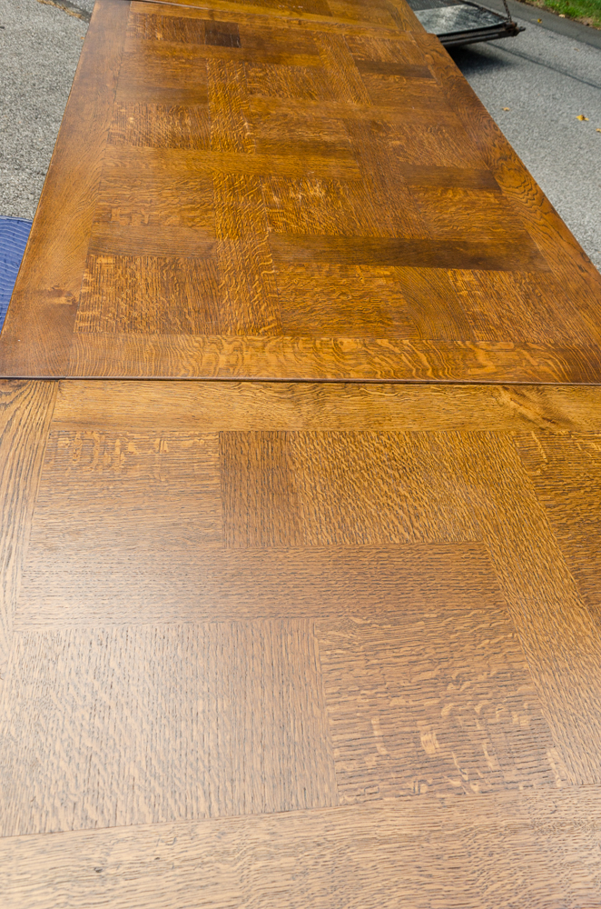 Hand-Carved Antique Wooden Table with Parquet Top