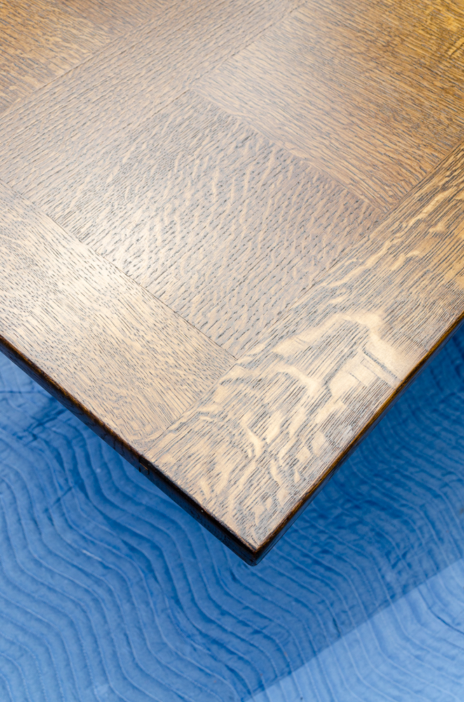 Hand-Carved Antique Wooden Table with Parquet Top