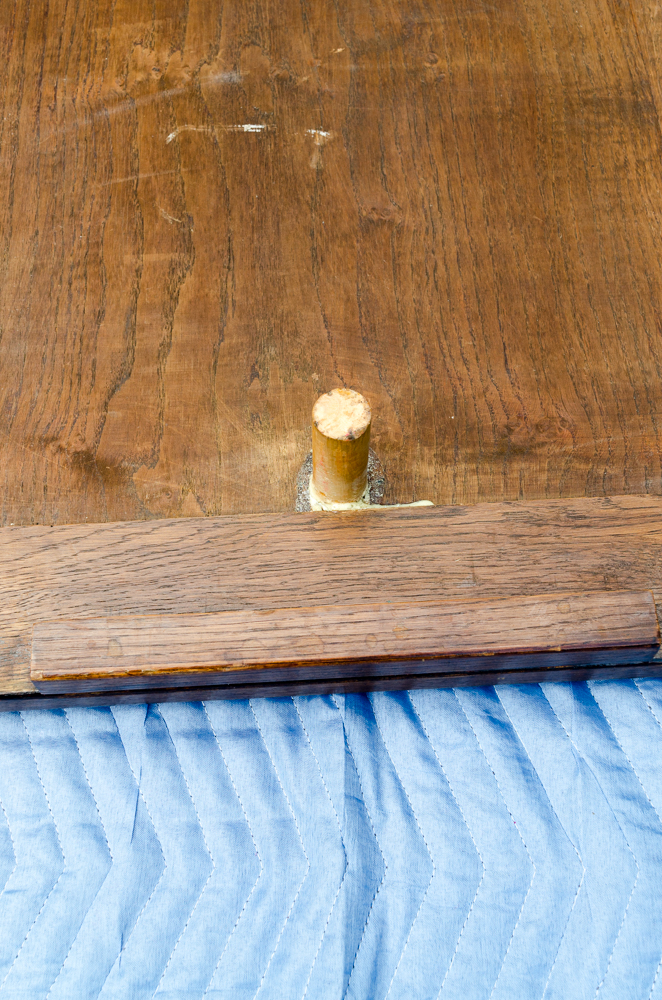 Hand-Carved Antique Wooden Table with Parquet Top
