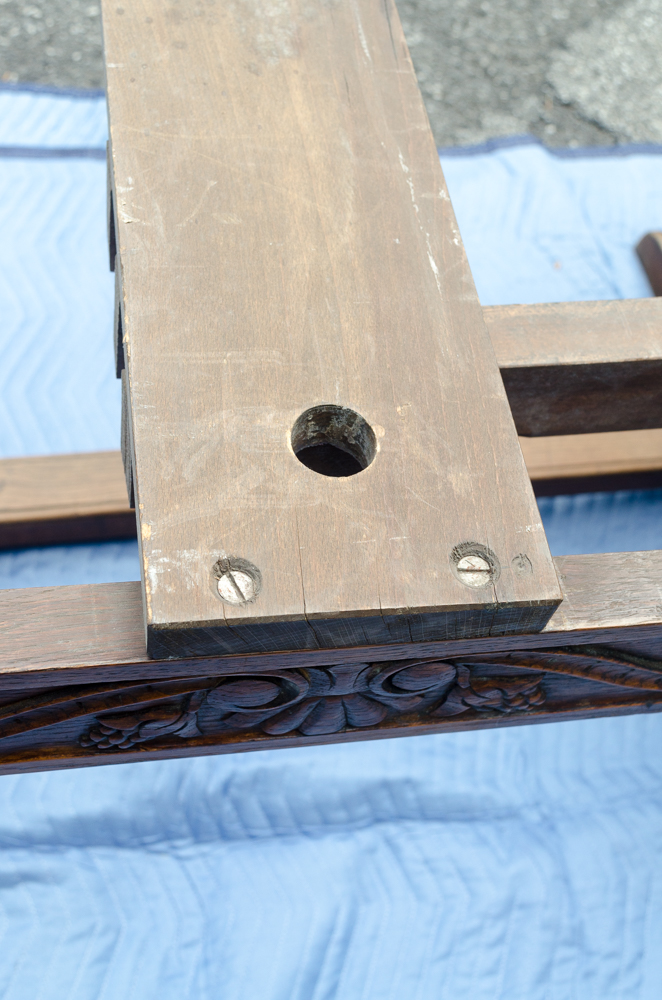 Hand-Carved Antique Wooden Table with Parquet Top