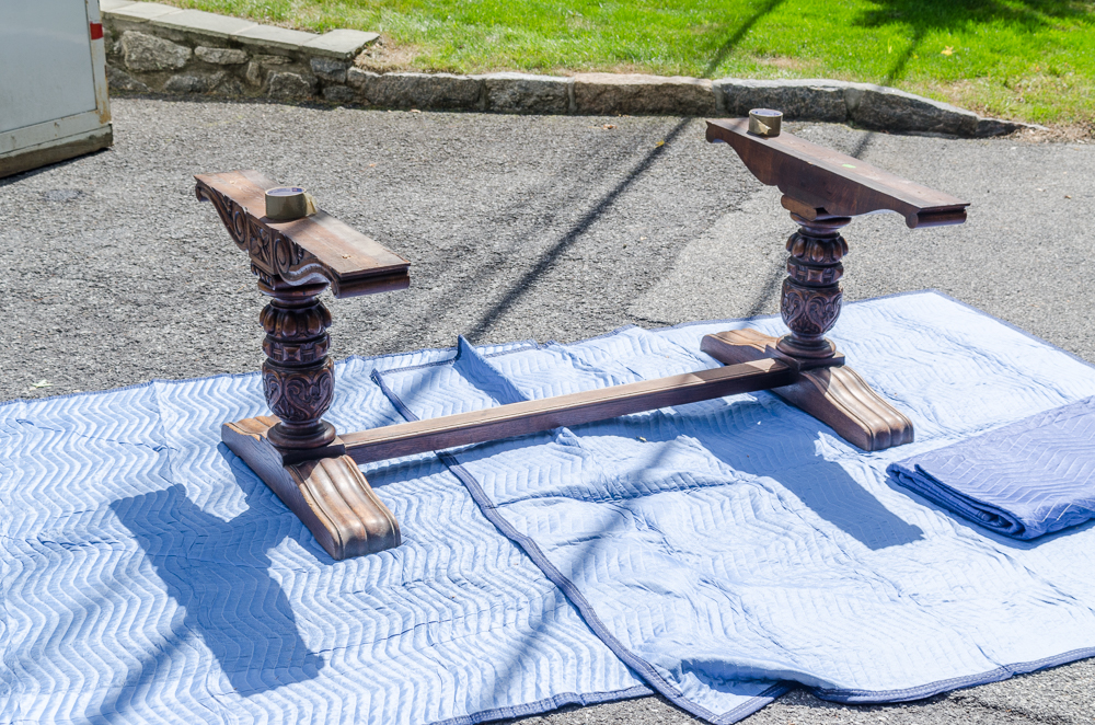 Hand-Carved Antique Wooden Table with Parquet Top