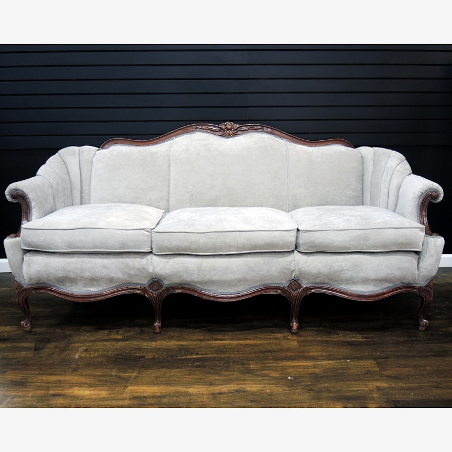 Vintage Queen Anne Sofa with Updated Grey Upholstery