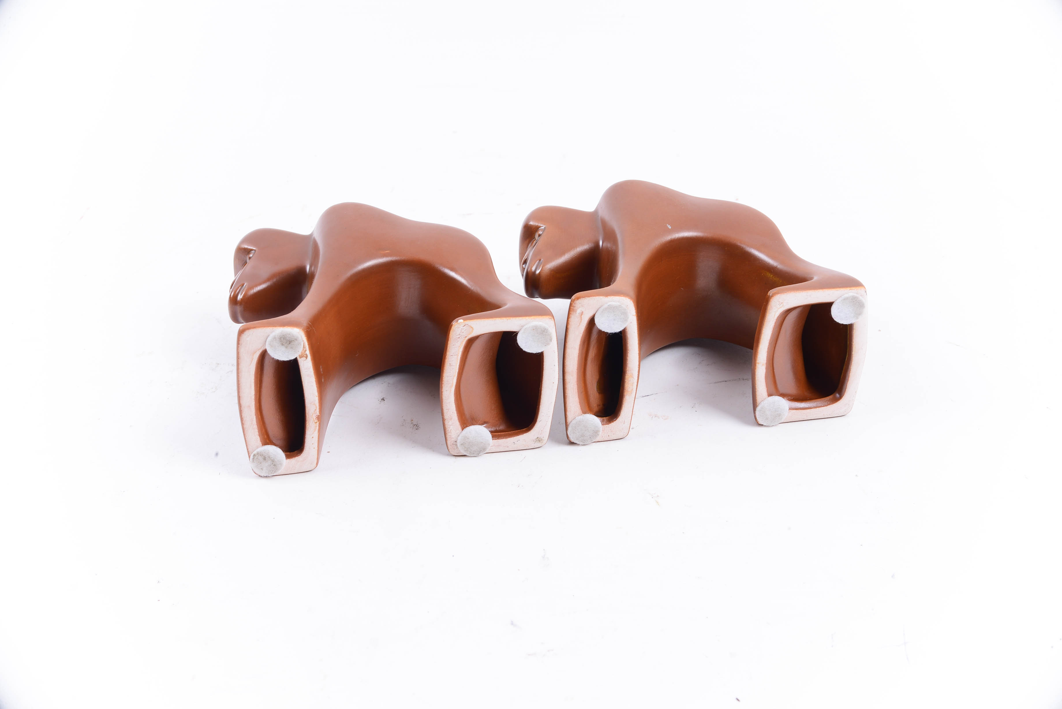 Hand Carved Lion and Ceramic Apes