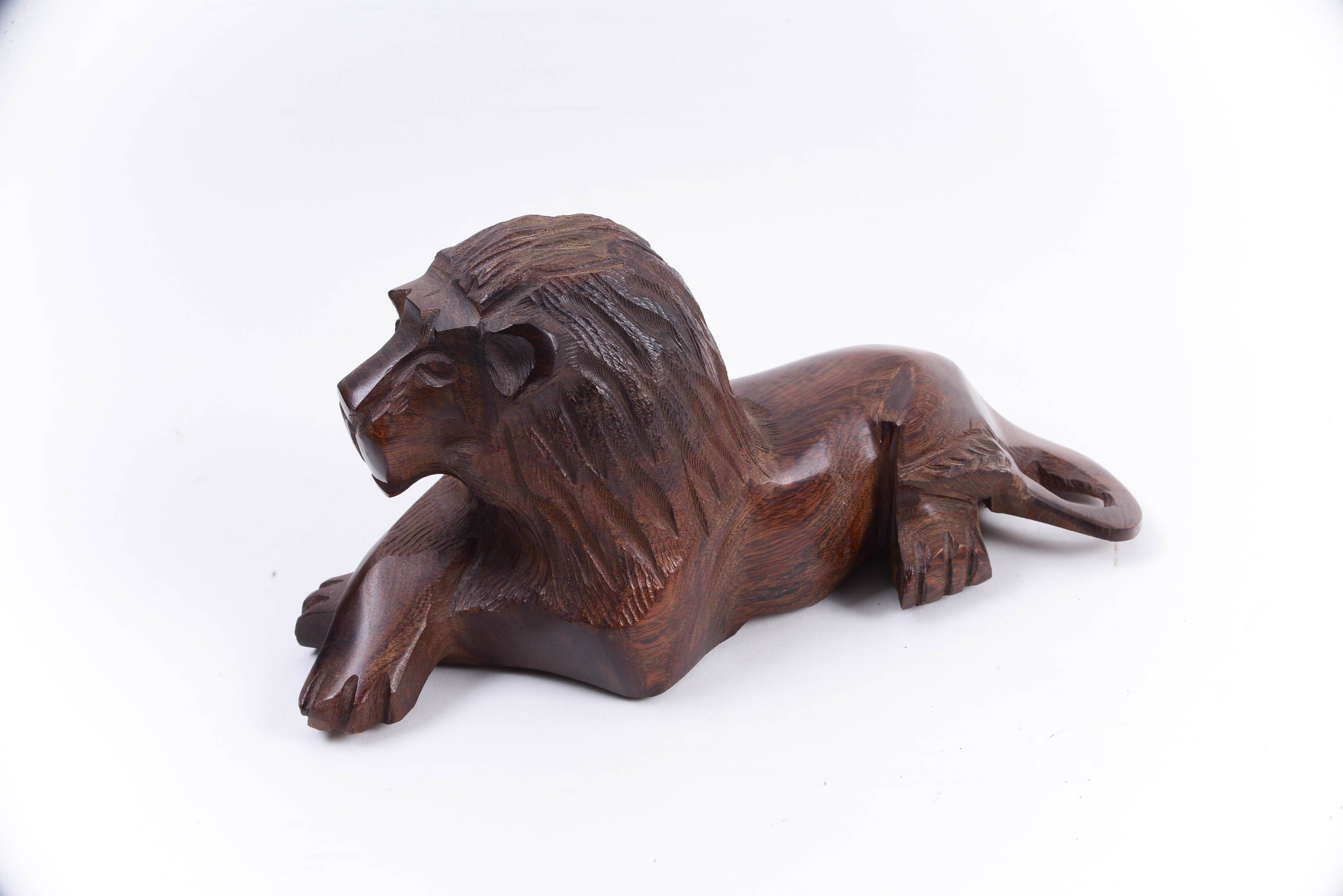Hand Carved Lion and Ceramic Apes