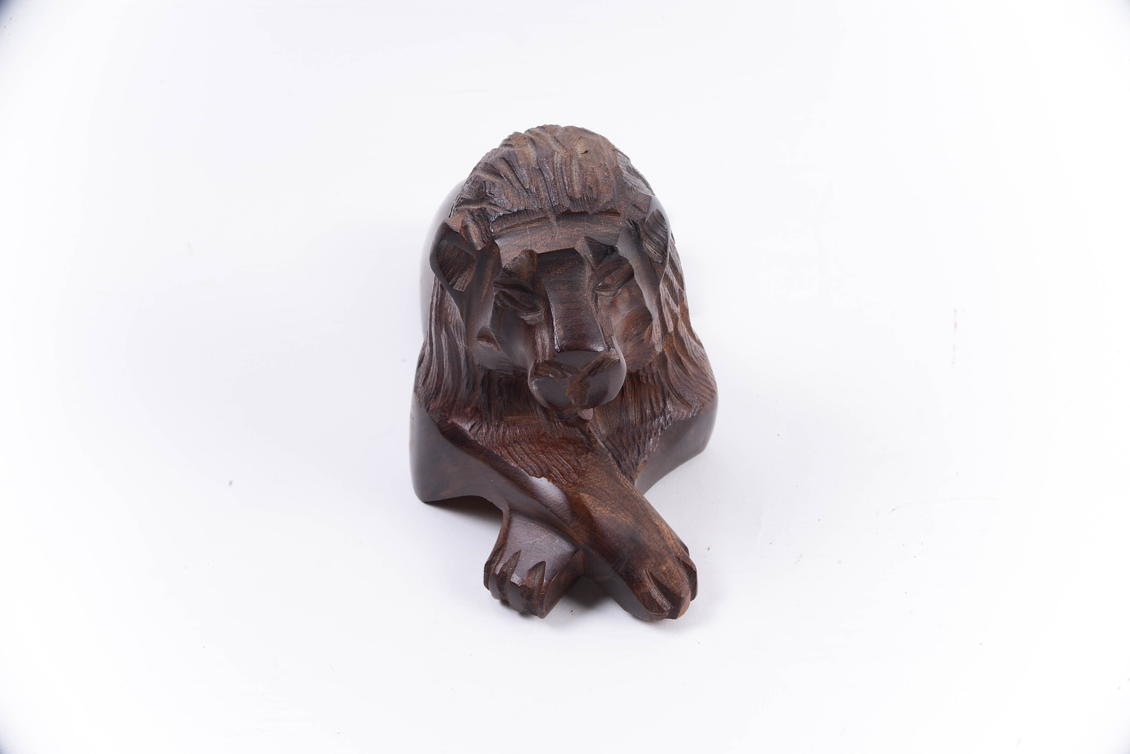 Hand Carved Lion and Ceramic Apes
