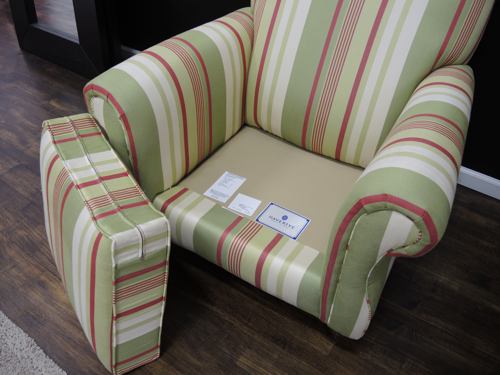 Havertys Bright Green Striped Contemporary Club Chair